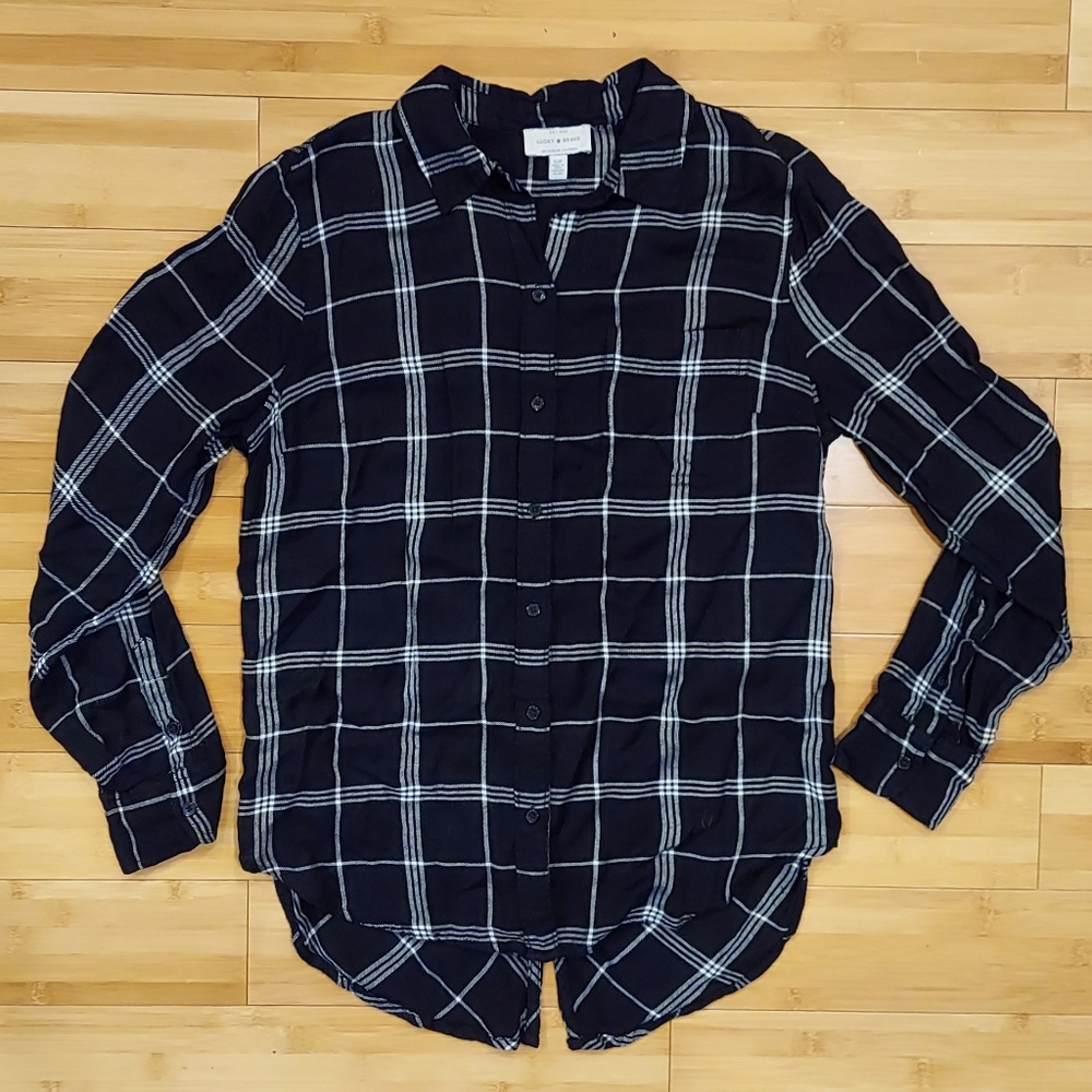 Lucky Brand Long Sleeve Button Down Shirt Black And White Size Small Women's